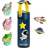 Elemental Water Bottles for Kids - Splash Kids Water Bottle for School with Fun Charm Handle - BPA Free Tritan Plastic Bottle with Straw Leak Proof When Spout is Closed - 18oz - Little Astronaut