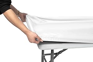 Shamrock Home Polyester 6ft Fitted Tablecloth Elastic Rectangle Table Cover, Table Cloth, Fitted Table Covers for 6 Foot Tables, Picnic Table Cover Indoor Outdoor, Washable 72x30 inch, White