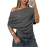 BEAUDRM Women's Off The Shoulder Sweaters Short Sleeve Pullover Causal Knit Tops
