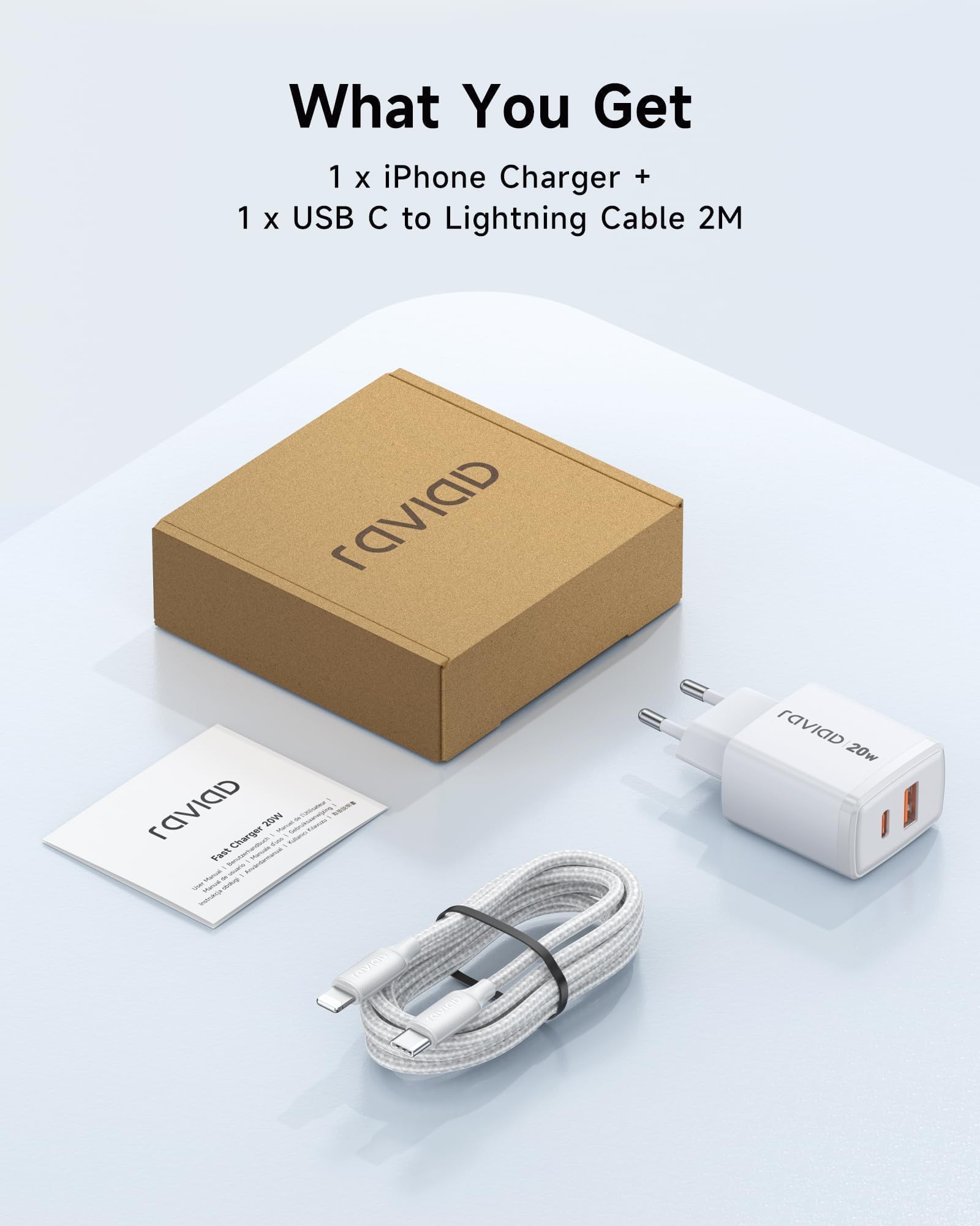 RAVIAD iPhone Ladekabel und Schnellladegerät [MFi-Zertifiziert] 20W iPhone Ladegerät, 2M USB C auf Lightning Kabel mit Netzteil Power Adapter Ladestecker für iPhone 14 Pro Max 13 Plus 12 11 SE X iPad 7