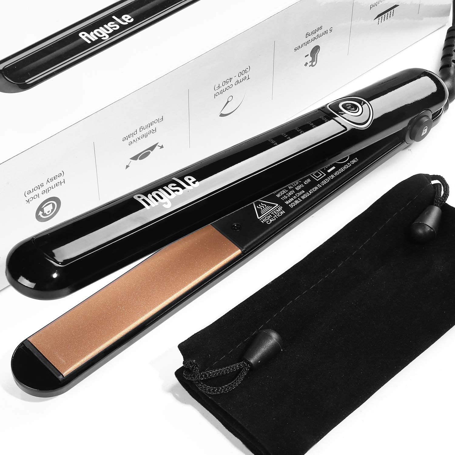 Argus Le 1 Inch Professional Ceramic Ionic Flat Iron Hair Straightener with LED Display, Instant Heat Up Salon Tool for All Hair Styles, Dual Voltage for Worldwide Travel