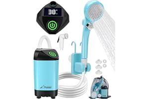 WADEO Portable Shower for Camping, Outdoor Electric Shower Rechargeable Pump with Intelligent Digital Display, Camping Shower Head Nozzle for Camping, Hiking, Traveling, Washing