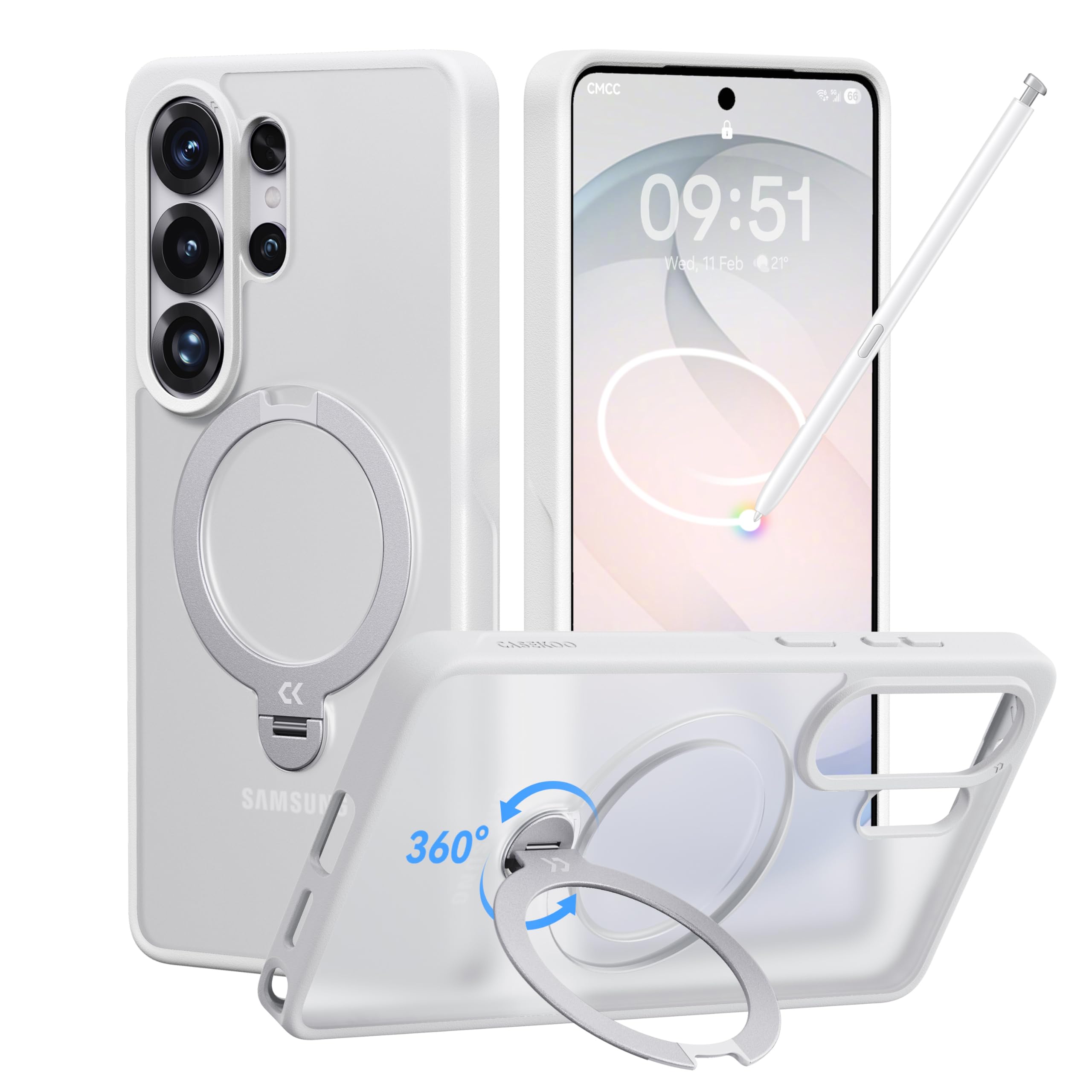 CASEKOO White for 26U Case with 360 Spin Magnetic Stand [Fit for MagSafe] [18FT MIL-STD Protection] Shockproof Invisible Ring Holder Matte s26U Phone Case 6.9''