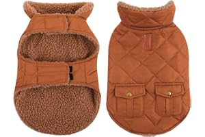 Queenmore Warm Puffer Dog Jacket, Ultra Thick Plush Lining with Storage Pockets (Brown, X-Small)