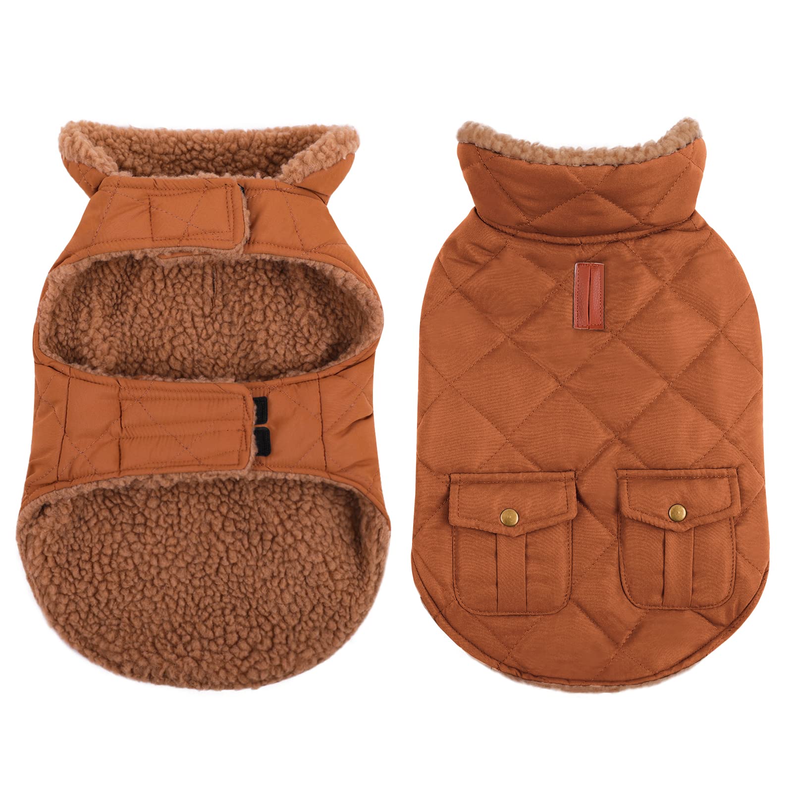 CITÉTOILE Dog Coat – Water-Resistant & Windproof Dog Jacket with Sherpa Lining, Leash Hole & Pockets | Warm Winter Dog Costume for Small, Medium & Large Dogs, Brown, S — image 1