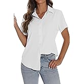 GUANYY Women's Short Sleeve Button Down Shirt Womens Shirts Dressy Casual Business Work Blouses V Neck Collared Tops