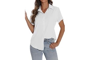 GUANYY Short Sleeve Button Down Shirt Dressy Shirts Casual Work Shirts V Neck Blouses Solid Color