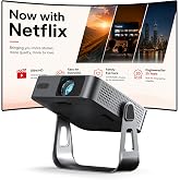 [Netflix &amp; Native 1080P ] VOPLLS Smart Projector with WiFi and Bluetooth | Auto Focus &amp; 6D Keystone, Ultra-Thin Portable Movie Mini Projector with 360&deg; Stand for Bedroom Outdoor Camping
