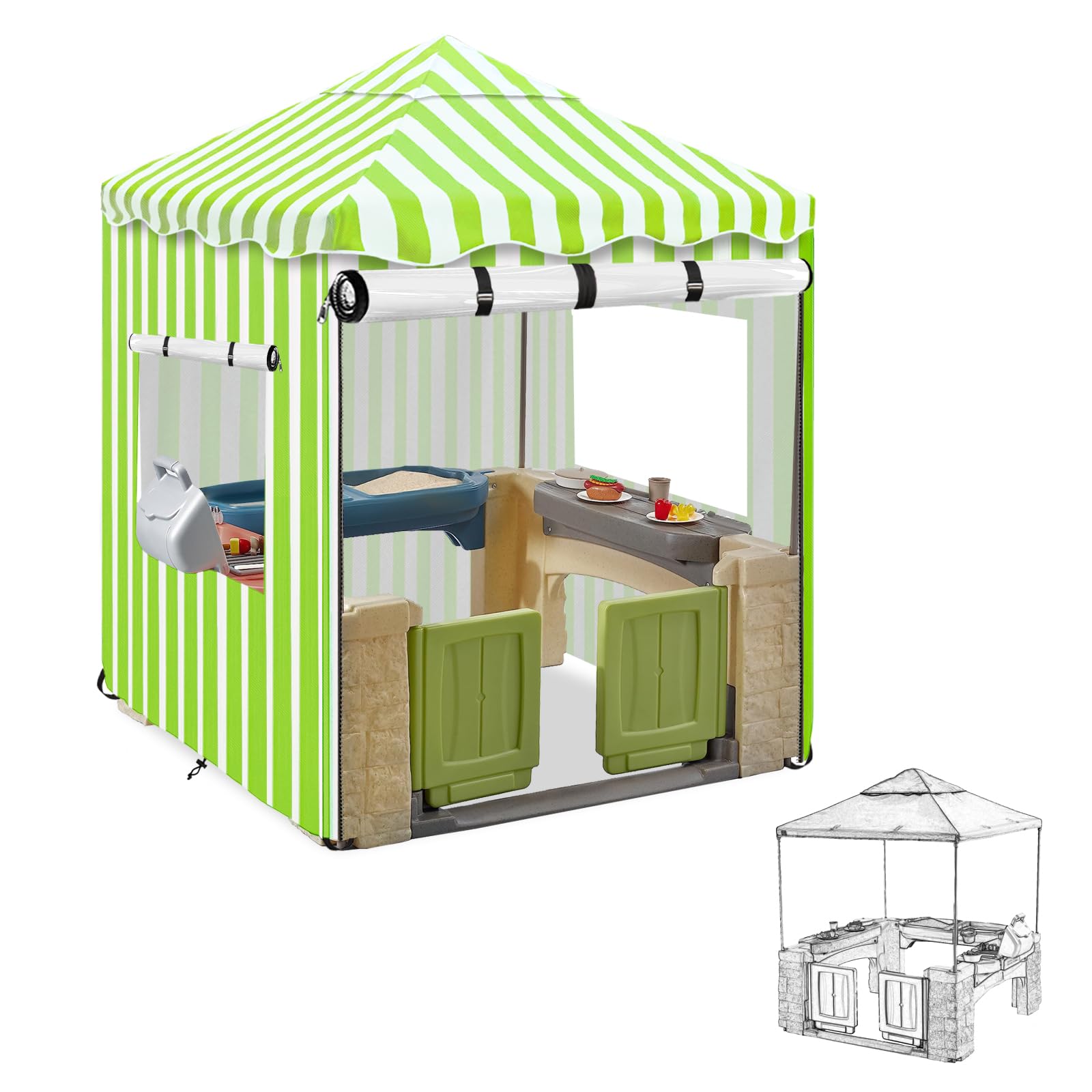 Photo 1 of Hadisi Playhouse Cover,600D Heavy Duty Outdoor Waterproof Play House Covers,47.5" W x47.5 D x60 H with Transparent PVC Doors and Windows,Suitable for All Around Playtime Patio with Canopy Playset