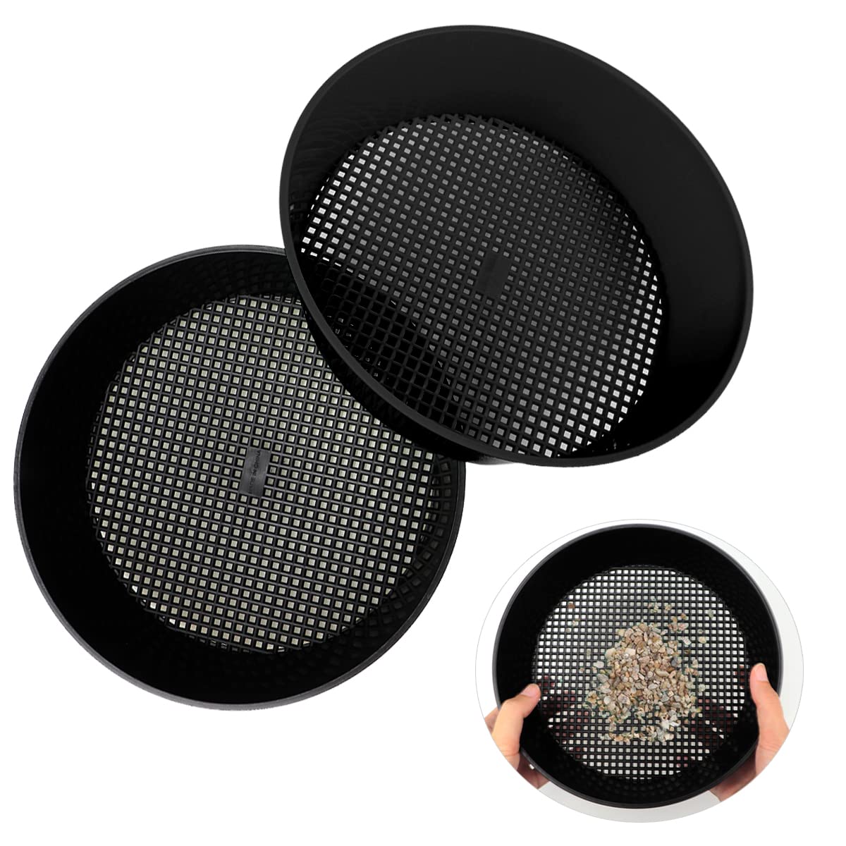 LNQ LUNIQI 2 Pcs Black Soil Sieve Set ABS Plastic, for Small Gravel, Soil, Sand, Potting Mixes, Sowing Soil, Garden Utensil
