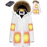 GOTOBI Graphene Long Heated Jacket for Women with 18400mAh 12V Battery Pack, Womens Parka Coat with Faux Fur Detachable Hood
