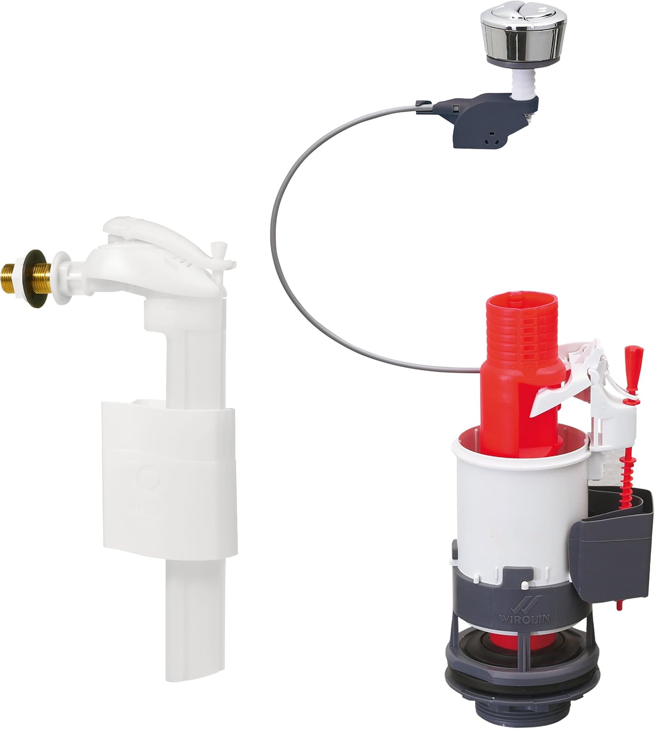 Wirquin MW²90 14013401 Plastic Double Flush Toilet Mechanism with Cable Control + Side Float Valve, Rouge Et Blanc, 838.5 cm³