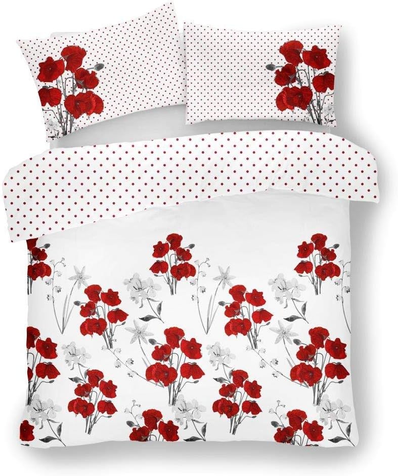 Gaveno Cavailia Poppy Floral Red Luxurious Designer Duvet Covers Quilt Covers Reversible Bedding Sets with Pillowcases (Double)