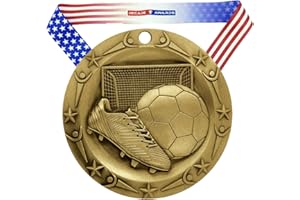 Decade Awards Soccer World Class Medal - 3 Inch Wide Futbol Medallion with Stars and Stripes American Flag V Neck Ribbon