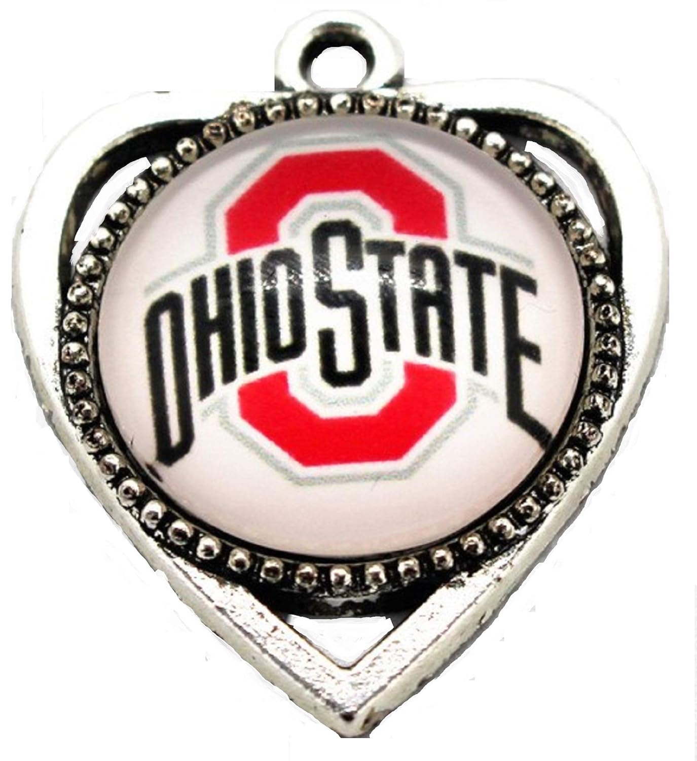 BAS Ohio State Buckeyes Heart Shaped Dangle Charm Glass Pendant 1 inch by 1 inch