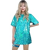 Muztagata Sequin T-Shirt Dress Sparkly Casual Short Sleeve Party Club Outfit Costume