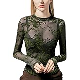 METWAY Black Sheer Top Women Mesh Long Sleeve Tops Lace Turtleneck See Through Undershirt Sexy Blouse Going Out T Shirt