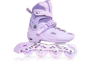 LIRENGUI Girls line Skates, Adjustable Inline Skates for Girls, Kids Inline Skates with All Lighting Wheels for Little Girls, Macaroon Purple