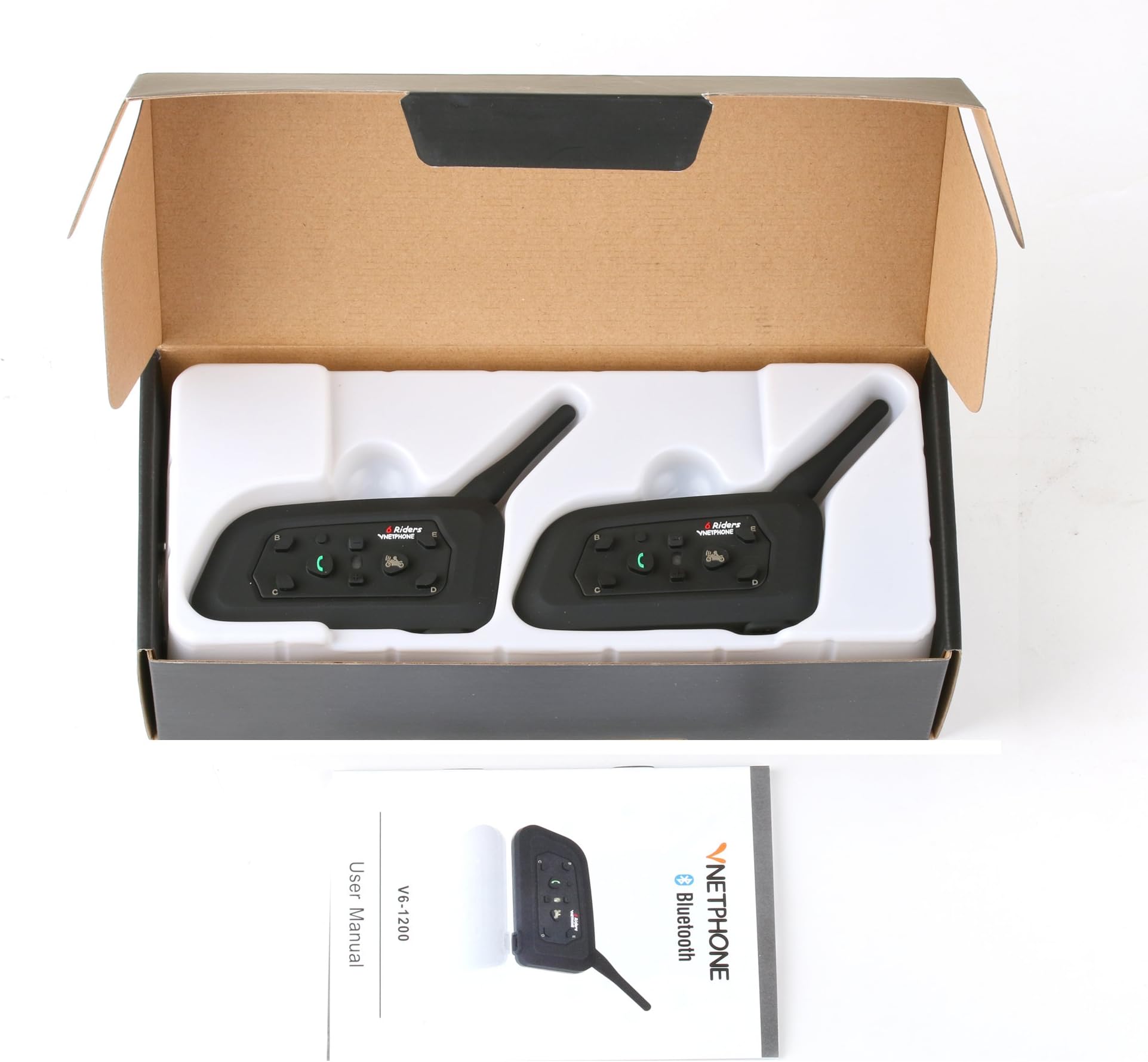 2 x VNETPHONE Bluetooth Intercom 2pcs Motorcycle V6 1200M Full Duplex BT Interphone Skiing Scooter Communication Waterproof Motorbike Helmet Headset Advanced Noise Control