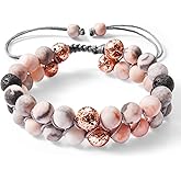 ARCUAT Healing Bracelet for Women, Anxiety Stress Relief Lava Rock Essential Oil Pink Crystal Stone Beaded Bracelet, Calming Spiritual Mood Rose Quartz Bead Stretch Bracelets