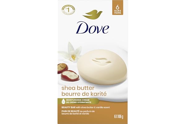 Dove Beauty Bar Soap for Nourished, Radiant Skin, Shea Butter, Enriches Skin, 106g 6 count