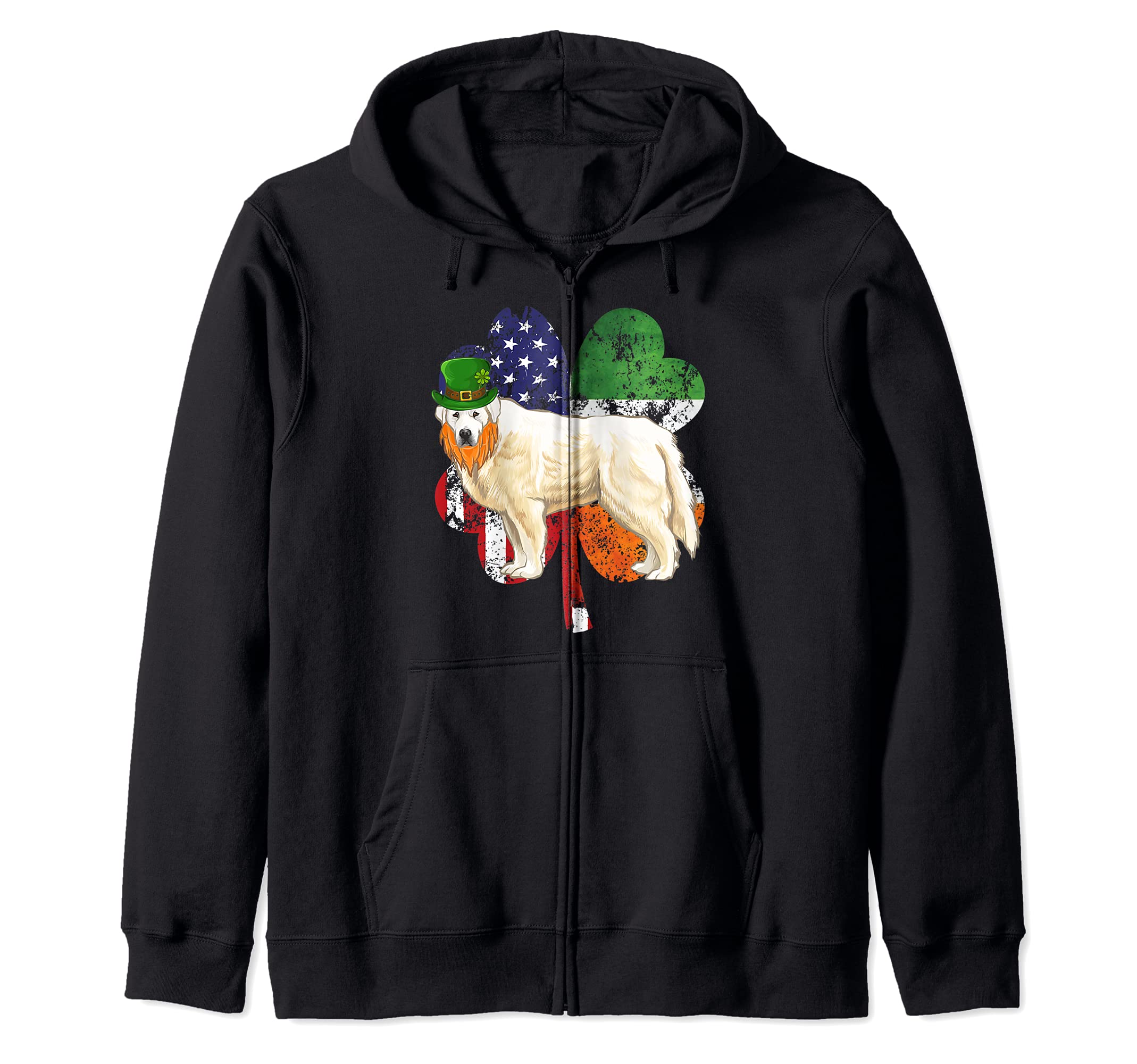 St Patricks Day Irish American Flag Great Pyrenee Dog Zip Hoodie