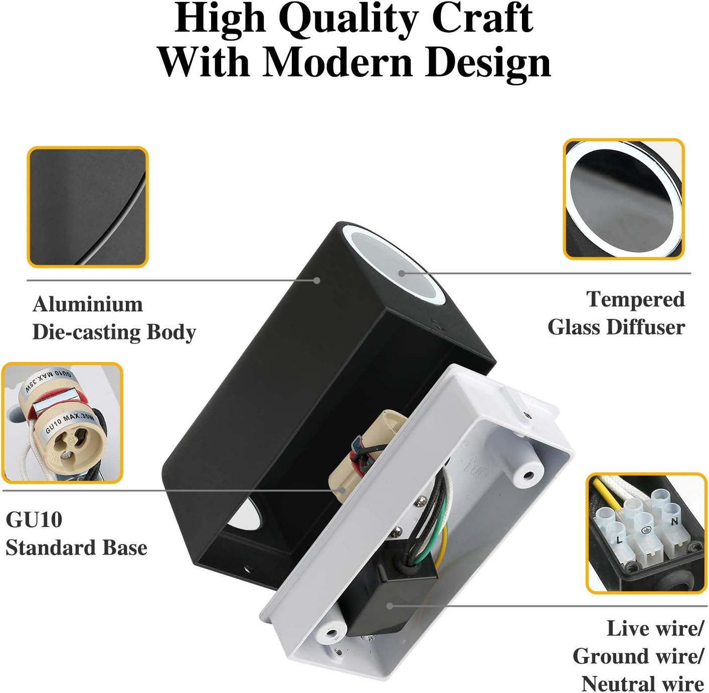 HLFVLITE 2-Pack Outdoor Wall Lights Aluminum Up/Down Outside Wall Lamp Exterior Wall Sconce - Image 4