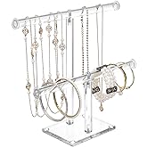 MOOCA Deluxe Clear Acrylic Jewelry Organizer, 2 Tier T-Bar Bracelet Holder, Acrylic Necklace Holder, Jewelry Holder, Jewelry 