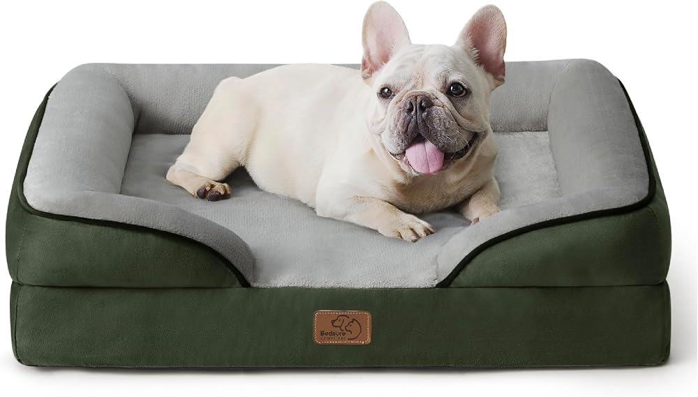 Bedsure Medium Dog Sofa Bed Orthopedic Support 71x58x16cm Green