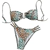 OYOANGLE Women's Plus Size Swimsuits 2 Piece Leopard V Wire Bikini Set Cut Out Bathing Suits