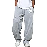RoseSeek Men's Wide Leg Baggy Sweatpants Drawstring Graphic Loose Track Pants Streetwear Casual Trousers