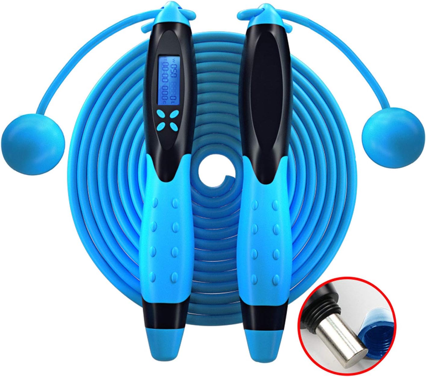 CNsoyee Jump Rope with Digital Counter-Cordless/Rope Indoor/Outdoor Workout Crossfit Adjustable Countdown Skipping Speed Fast Rope Fitness Equipment for Adults Kids Men Women