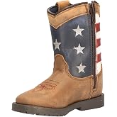 Smoky Mountain Boots Kids&rsquo; Stars and Stripes Square Toe Western Boot | Western cowboy boot with leather upper, square toe, fabric lining, foam insole, rubber sole, block heel and pull-on design