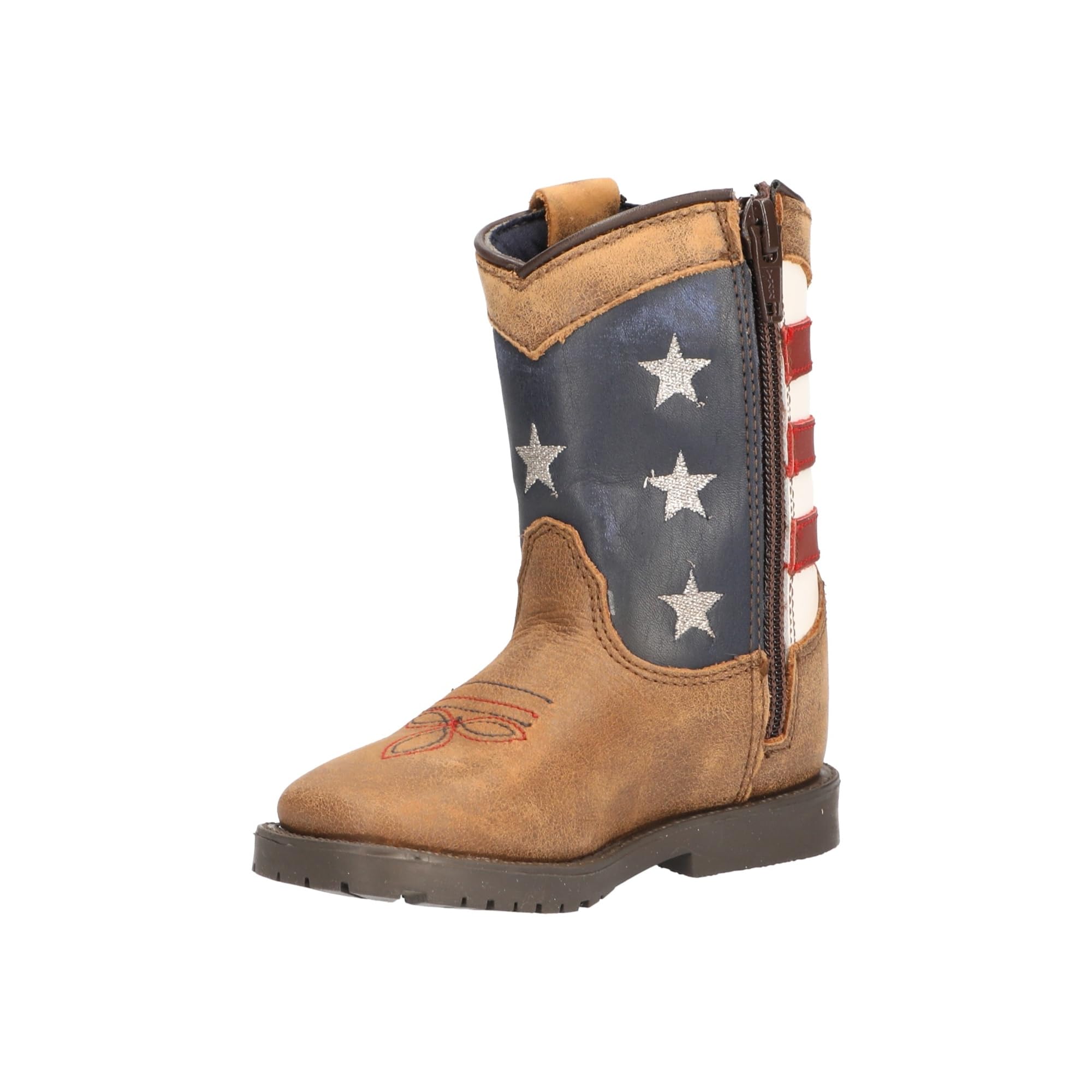 Smoky Children's Kid's Stars And Stripes Vintage Brown Leather Western Cowboy Boot Image