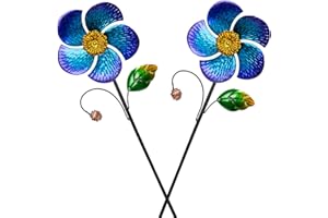 Viveta 2 Pack Wind Spinners with Metal Stake, 28.7 inches Outdoor Garden Pinwheels Spinners Blue Flower Shape Design for Yard Lawn Patio Decor