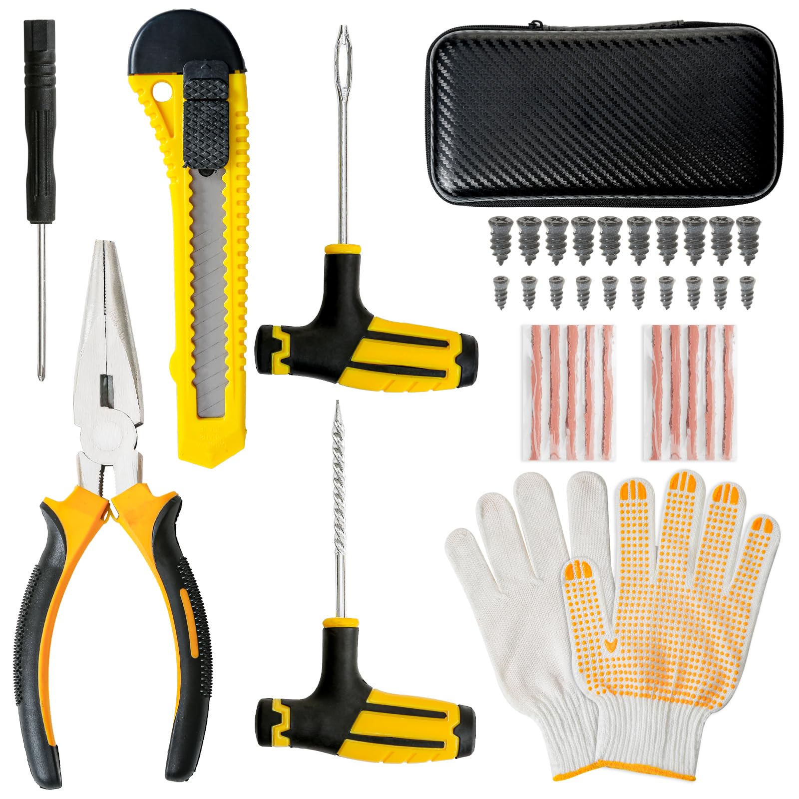 Trabulate Tire Repair Kit ，28pcs Car Puncture Repair Kit Rubber Nails with Screwdriver, tire repair tool for General Motors, trucks, bicycles