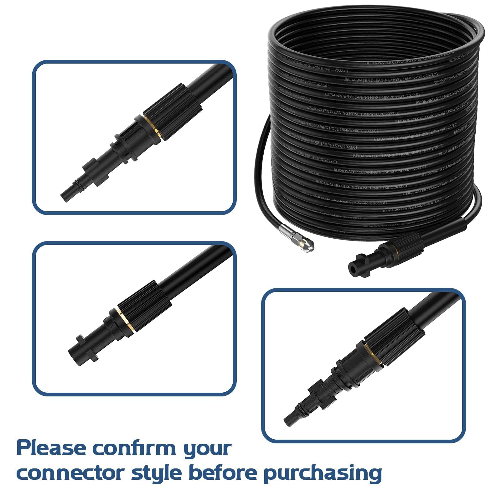 15M Rohrreinigungsschlauch für Kärcher K2 K3 K4 K5 K6 K7 HD HDS, 180Bar Rohrreinigungsset mit Düsen Starr + Rotierend, Adapter Kompatible für Hochdruckreiniger Lavor Parkside & Bosch Zubehör 4