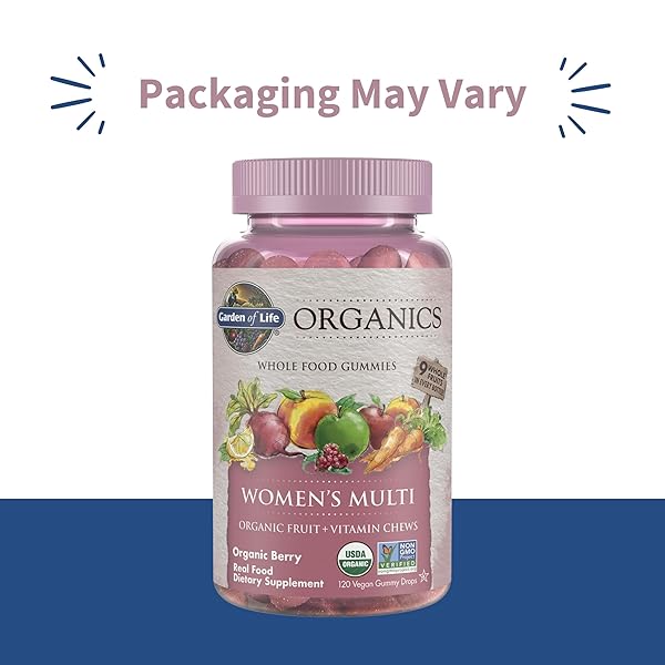 GARDEN OF LIFE ORGANICS WOMEN’S GUMMY VITAMINS – BERRY – CERTIFIED ORGANIC, NON-GMO, VEGAN, KOSHER COMPLETE MULTI – METHYL B12, C & D3 – GLUTEN, SOY & DAIRY FREE, 120 REAL FRUIT GUMMIES