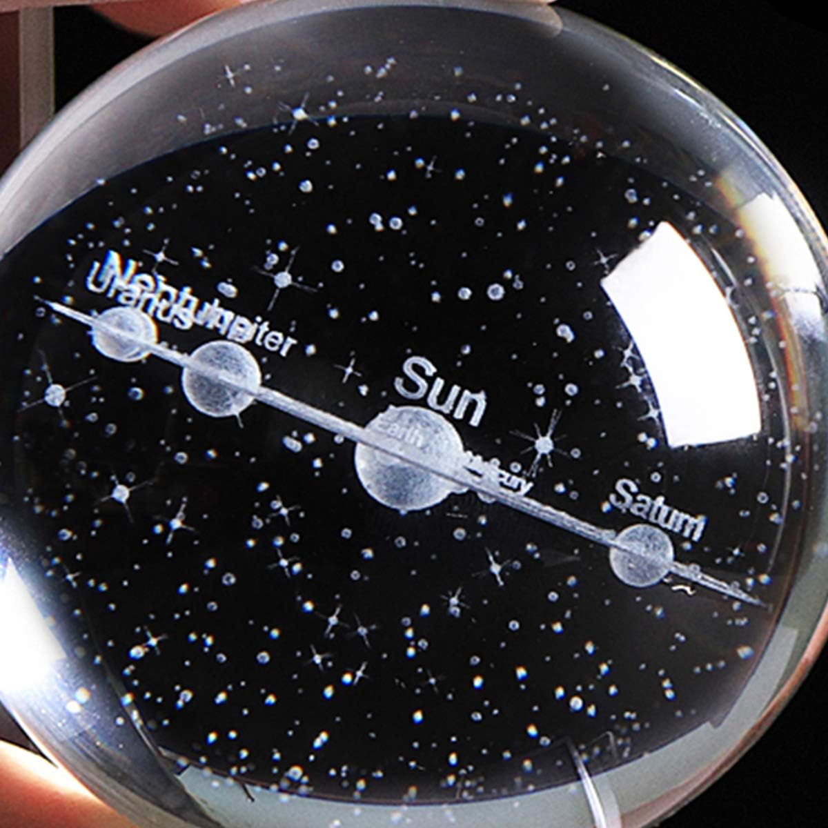3.15" (80 mm) Solar System Crystal Ball 3D Sun System Planets Model Globe with LED Base Home Decorative Ornament Astronomy Gifts (Black base) - Image 5