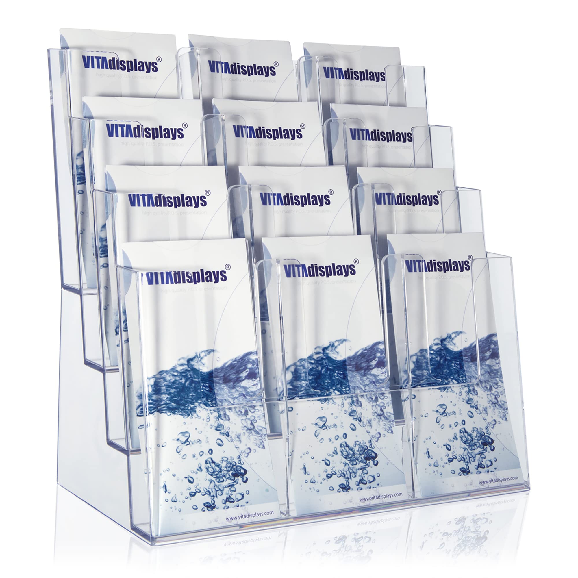 Taymar Brochure Stand for DIN A4, A5, DIN Long, DL, A6 Flyer, Flexible, Transparent Table Brochure Stand as Stable Stand, Flyer Stand with 4 Levels, Optional as Wall Brochure Holder