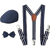 A&J DESIGN Baby Boy Driver Cap, Toddler 3pcs Newsboy Cap & Suspender & Bow Tie (3 Months - 9 Years up)