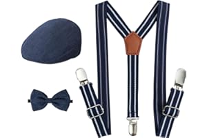 A&J DESIGN Baby Boy Driver Cap, Toddler 3pcs Newsboy Cap & Suspender & Bow Tie (3 Months - 9 Years up)