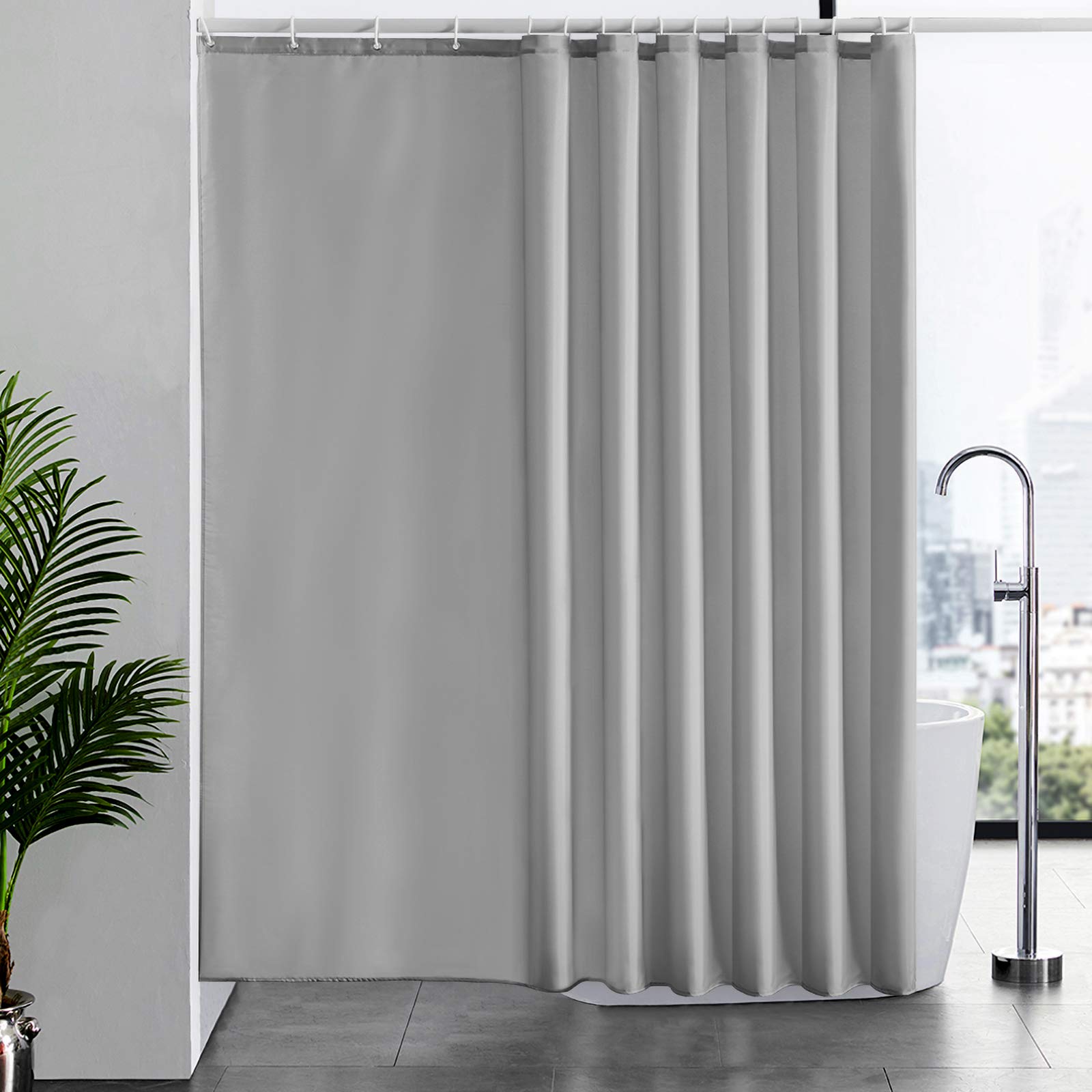 Furlinic Grey Shower Curtains Extra Wide Bathroom Waterproof Fabric Washable Liner Mould Proof Sets With 16 PCS Plastic Hooks 96 x 78 Inch 244 x 200cm.