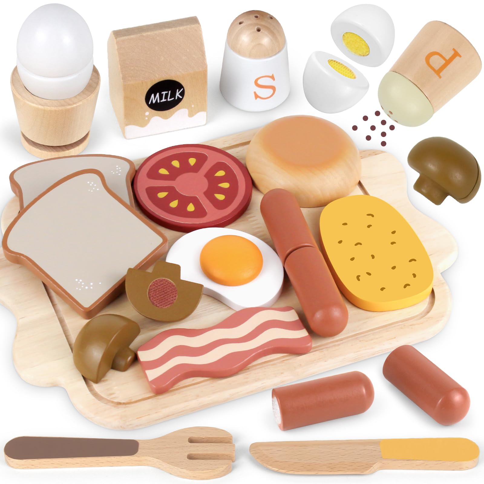 Airlab Full English Breakfast Wooden Play Food, Toy Food Set for Kids Kitchen, Role Play Pretend Accessories for Toddler, Children‘s Educational Learning Gift British Morning Fry-up for Boys and Girls