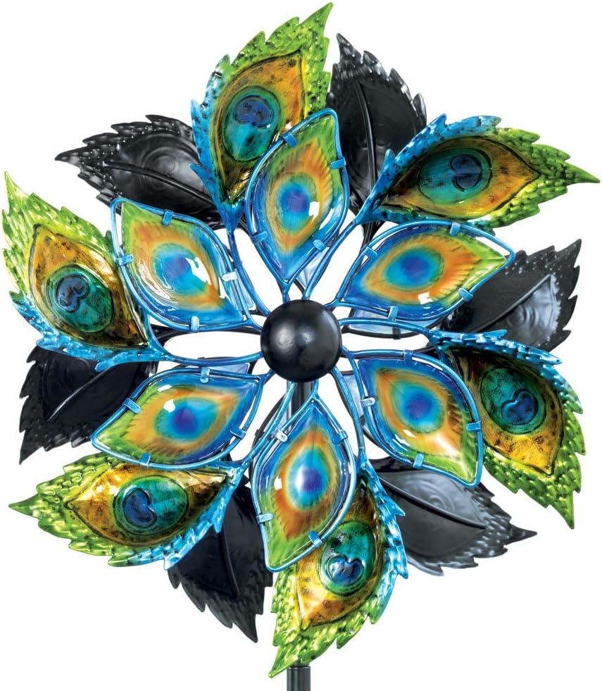 Bits and Pieces Peacock Feather Wind Spinner 110cm Decorative