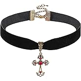 Vanjewnol Halloween Gothic Cross Choker Necklace for Women, Vampire Black Velvet Choker, Vintage Royal Court Necklace, Halloween Vampire Hunter Costume Accessory, Gothic Jewelry for Women, N05F