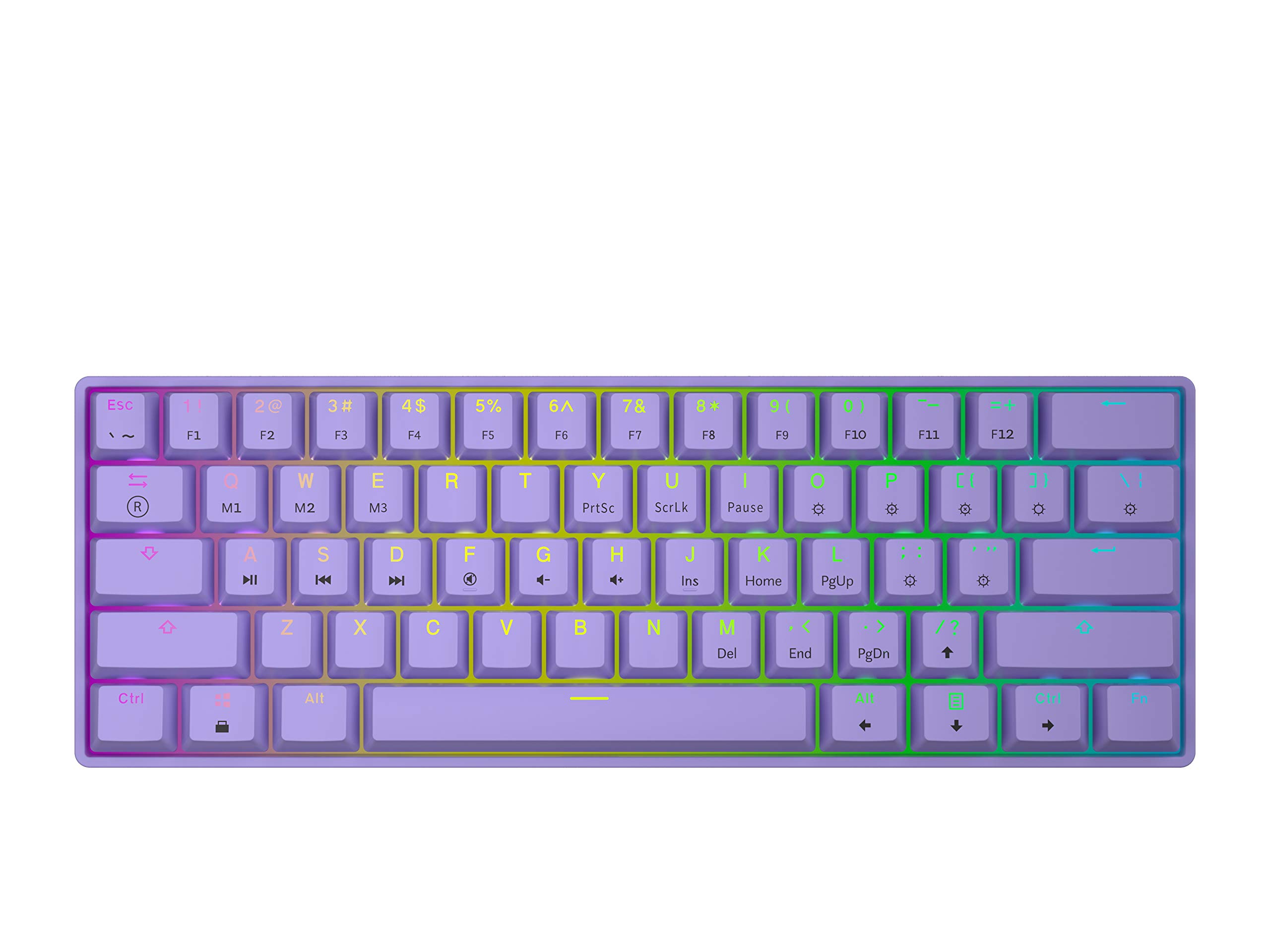 HK Gaming GK61 Mechanical Gaming Keyboard 60 Percent | 61 RGB Rainbow LED Backlit Programmable Keys | USB Wired | For Mac and Windows PC | Hotswap Gateron Optical Black Switches | Lavender