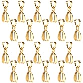 40 PCS Pinch Bails for Jewelry Making, Metal Pendant Clasp Gold Bail Connector with Loop, Charm Clasp Necklace Pinch Bails for Pendants Buckles DIY Craft (Gold)