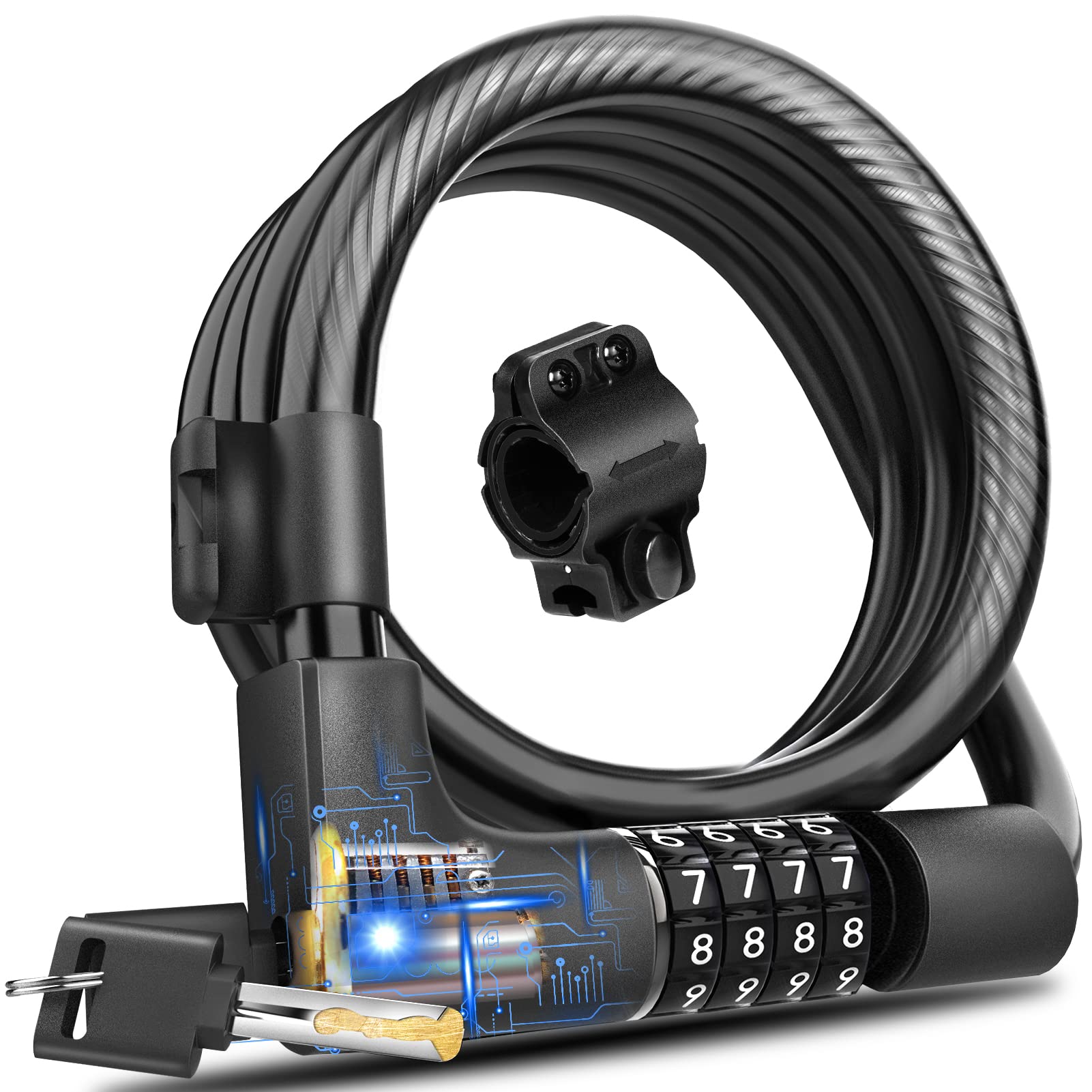 Bike Lock Cable with Combination,High Security 5-Digit Resettable Combination Bicycle Lock Anti-Theft, with Mounting Bracket for Bikes and Scooters
