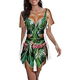 Seizesoul Women's Hawaiian Funny Bikini Shirt Cover Up Short Sleeve Beach Luau Party Baggy Body Printed T Shirt Dress